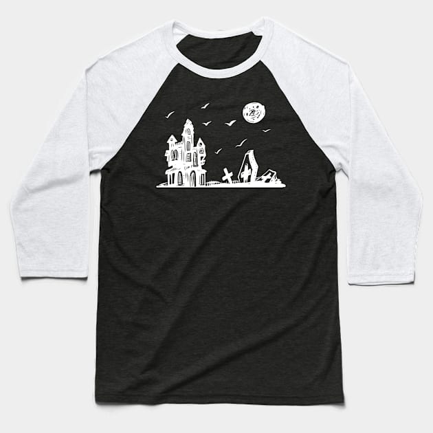 Creepy Halloween Castle Baseball T-Shirt by rueckemashirt